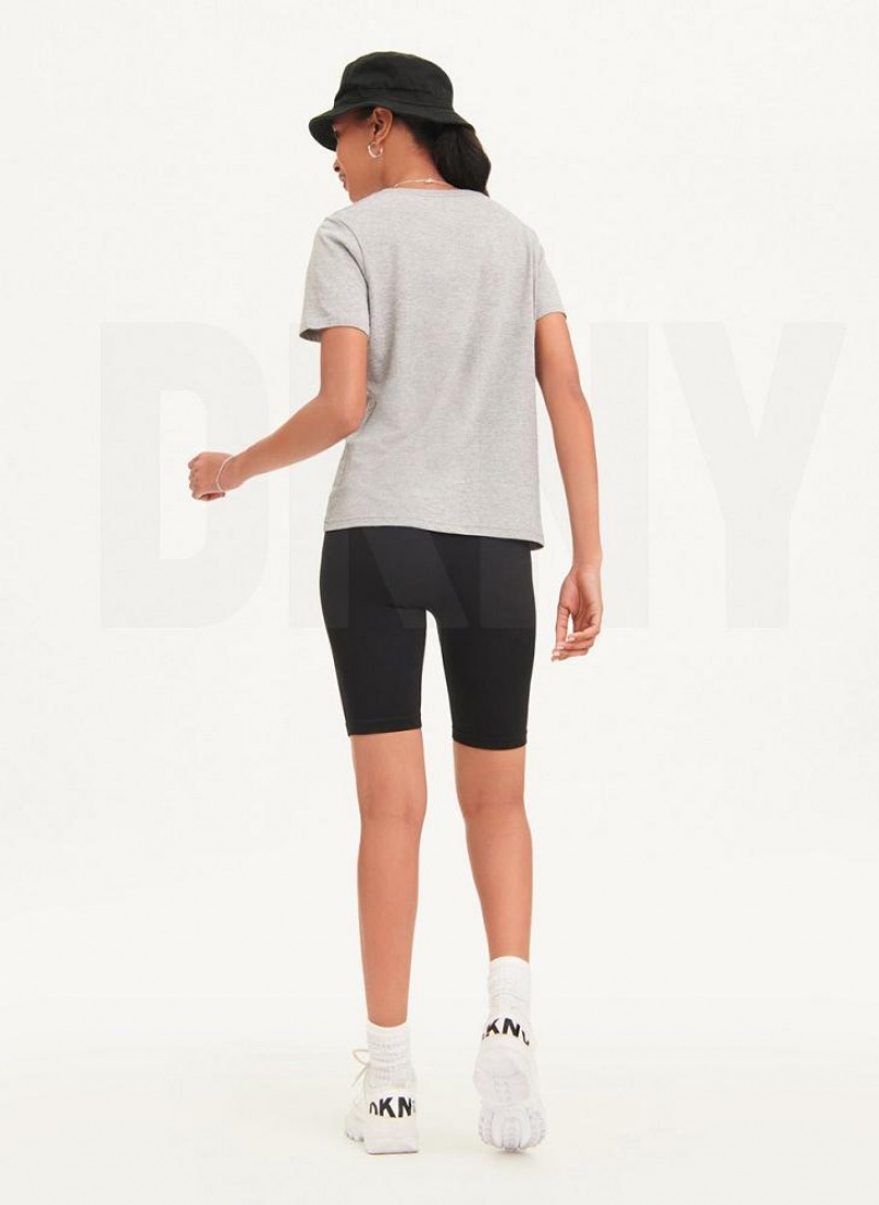 Grey DKNY Crinkle Foil Spec Logo Women's T Shirts | USA-D0995