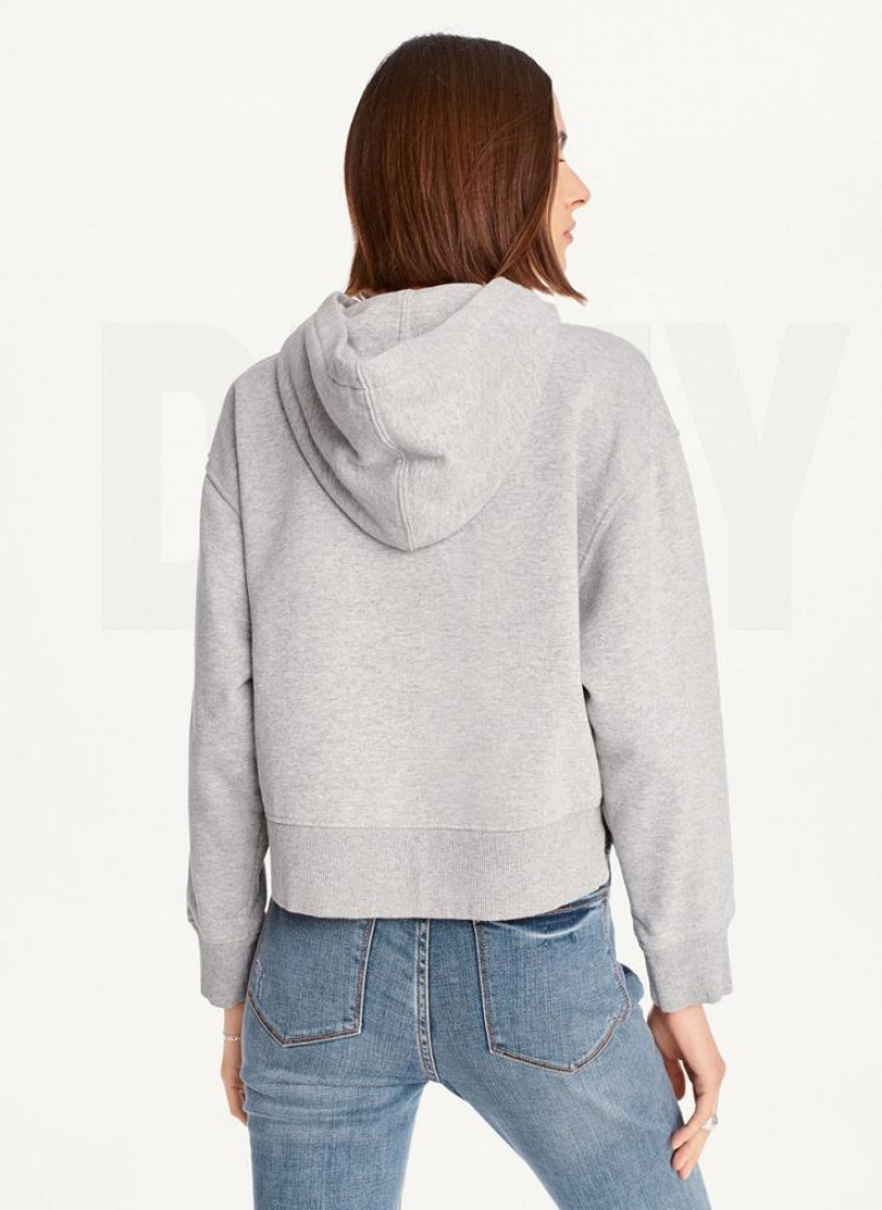 Grey DKNY Cropped Boyfriend Women's Hoodies | USA-D1026