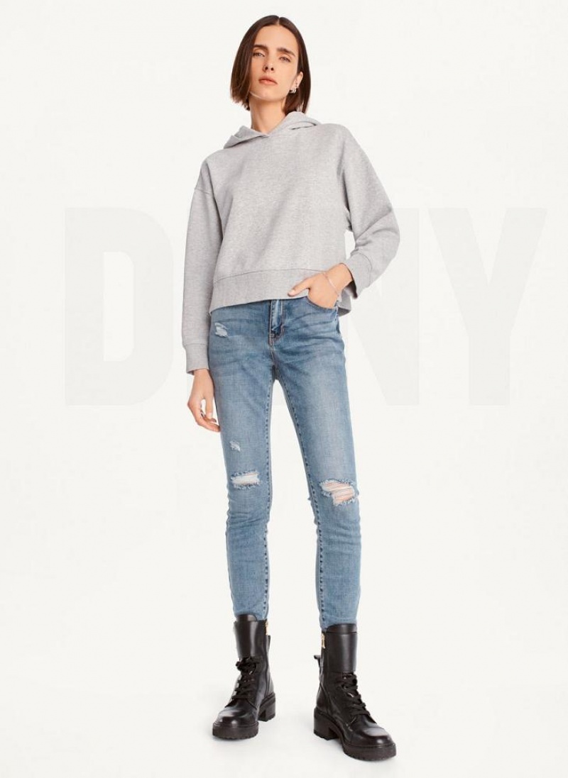 Grey DKNY Cropped Boyfriend Women's Hoodies | USA-D1026