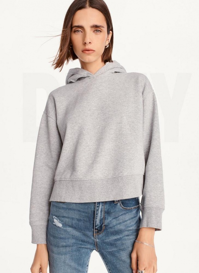 Grey DKNY Cropped Boyfriend Women\'s Hoodies | USA-D1026
