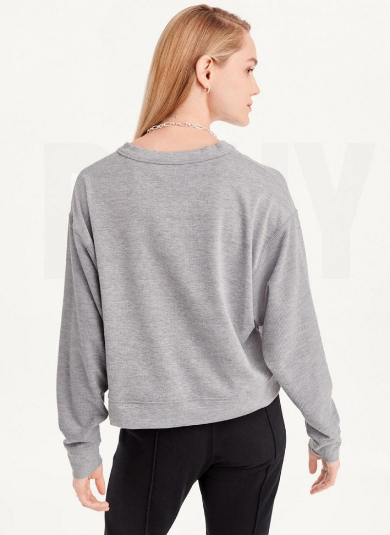 Grey DKNY Cropped Henley Lounge Pullover Women's Sweatshirts | USA-D1597