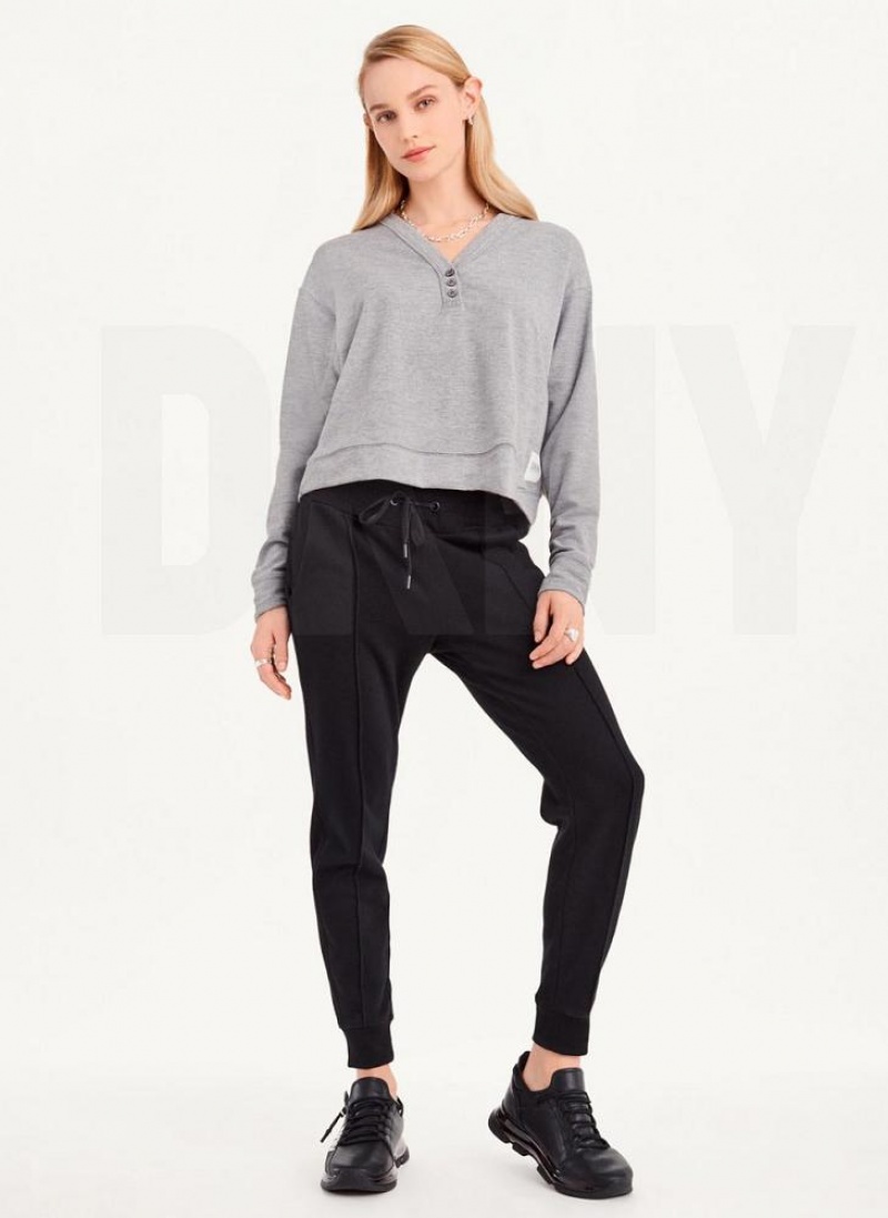 Grey DKNY Cropped Henley Lounge Pullover Women's Sweatshirts | USA-D1597