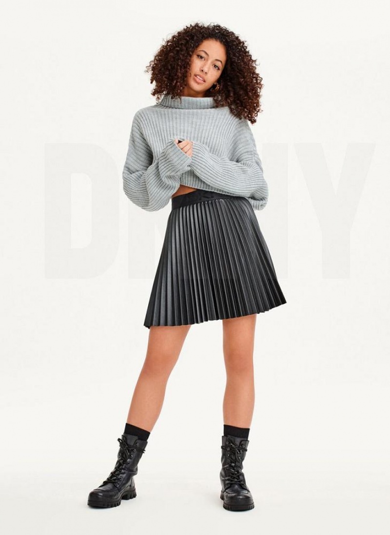 Grey DKNY Cropped Turtleneck Women's Sweaters | USA-D0782