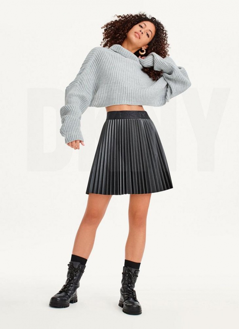 Grey DKNY Cropped Turtleneck Women's Sweaters | USA-D0782