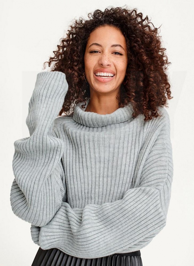 Grey DKNY Cropped Turtleneck Women's Sweaters | USA-D0782