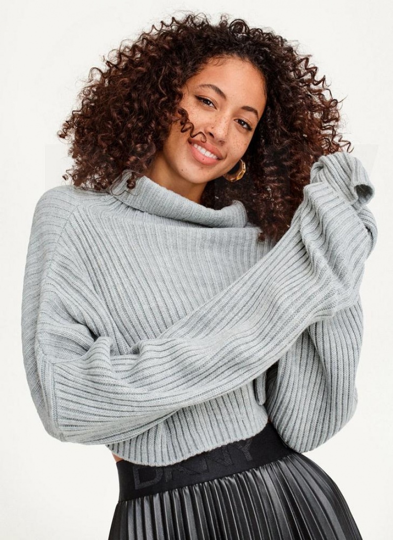 Grey DKNY Cropped Turtleneck Women's Sweaters | USA-D0782