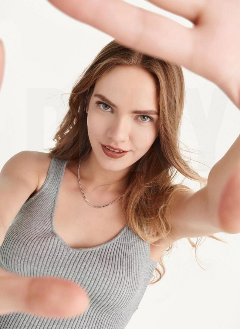 Grey DKNY Cropped Women's Tank Tops | USA-D0318