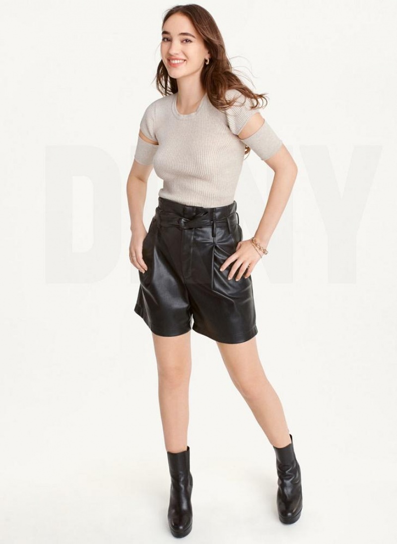 Grey DKNY Cut Out Knit Women's T Shirts | USA-D1089