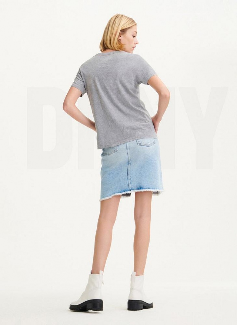 Grey DKNY Diagonal Rhinestone Logo Women's T Shirts | USA-D0179