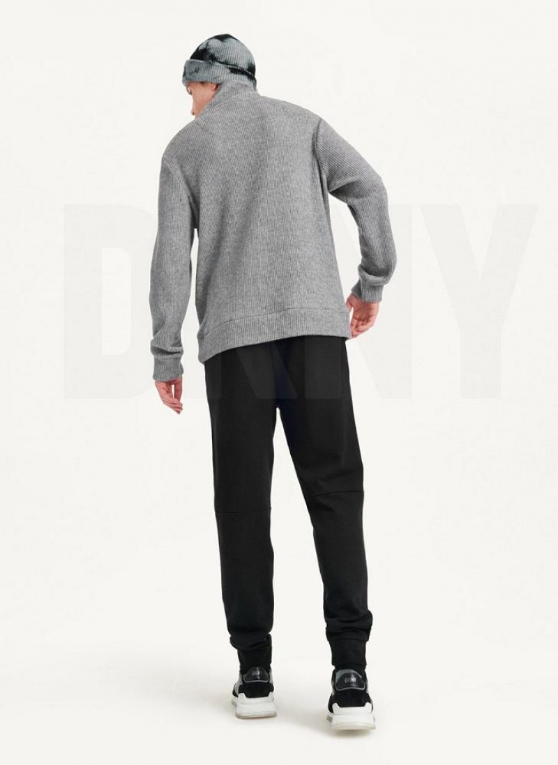 Grey DKNY Double Knit Rib Funnel Neck Men's Sweaters | USA-D1484