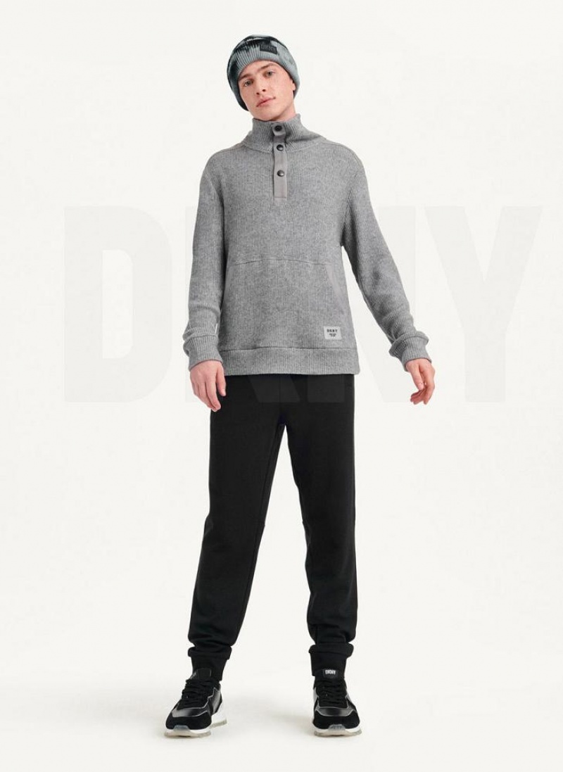 Grey DKNY Double Knit Rib Funnel Neck Men's Sweaters | USA-D1484