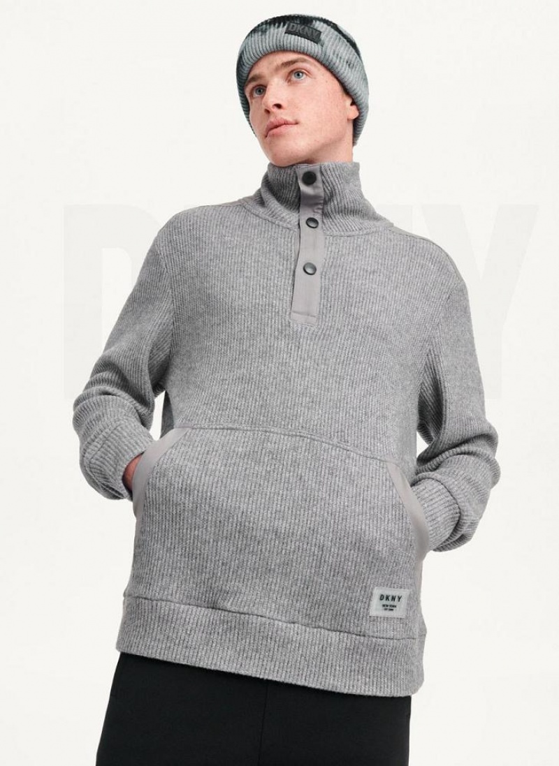 Grey DKNY Double Knit Rib Funnel Neck Men's Sweaters | USA-D1484