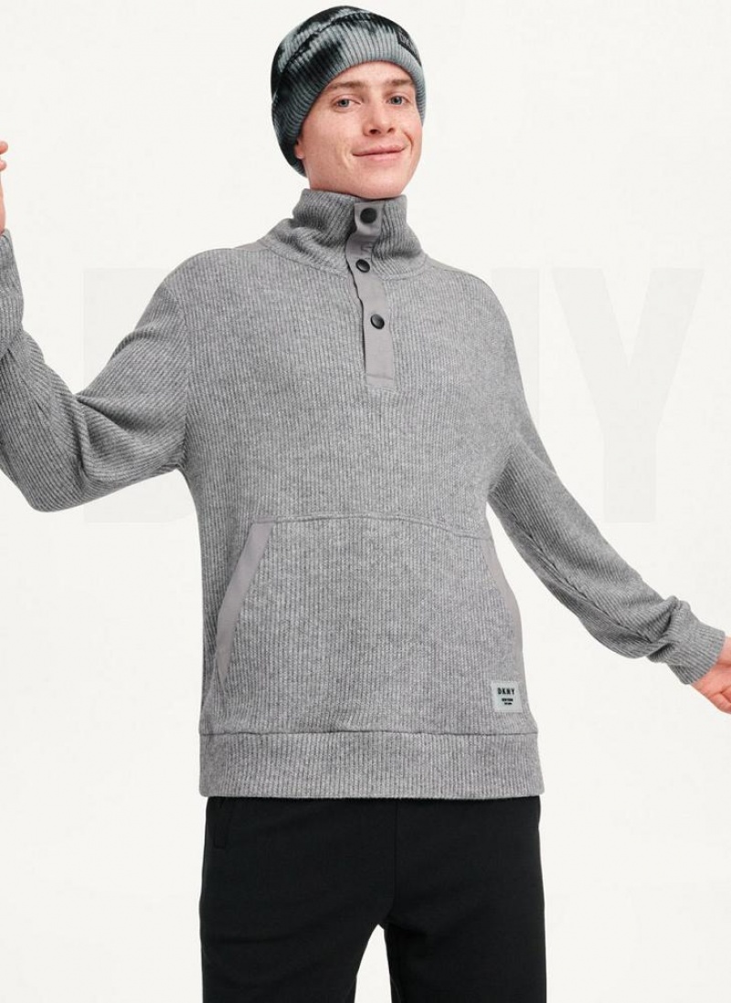 Grey DKNY Double Knit Rib Funnel Neck Men's Sweaters | USA-D1484