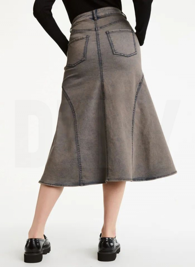 Grey DKNY Fluted Women's Skirts | USA-D1129