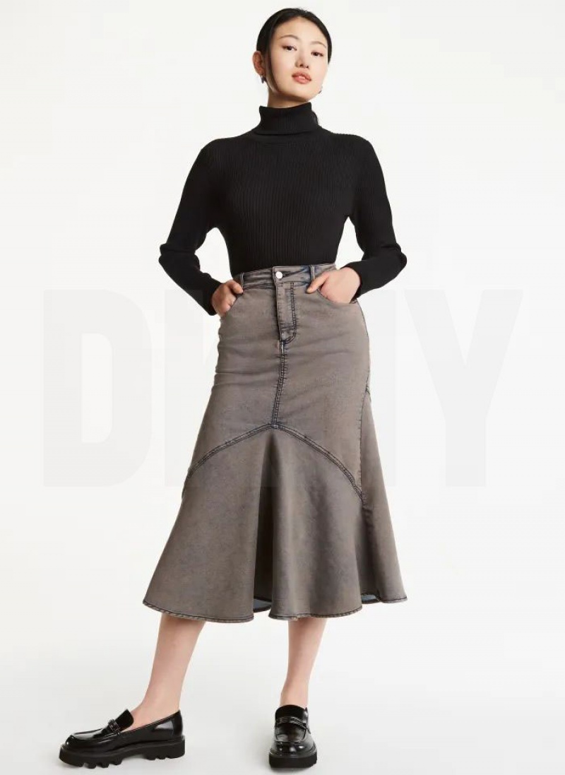 Grey DKNY Fluted Women's Skirts | USA-D1129