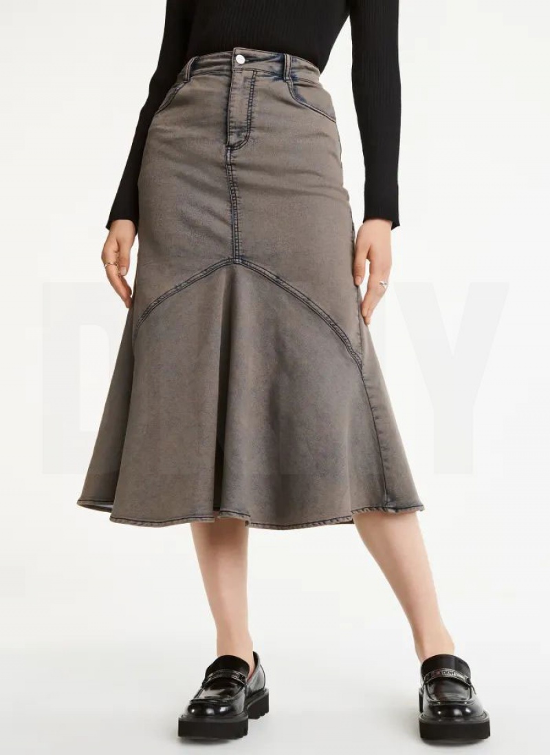 Grey DKNY Fluted Women\'s Skirts | USA-D1129