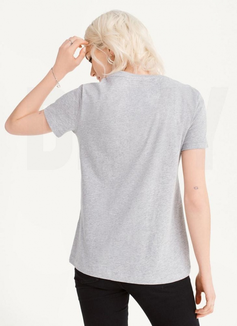 Grey DKNY Foundation Logo Women's T Shirts | USA-D0642