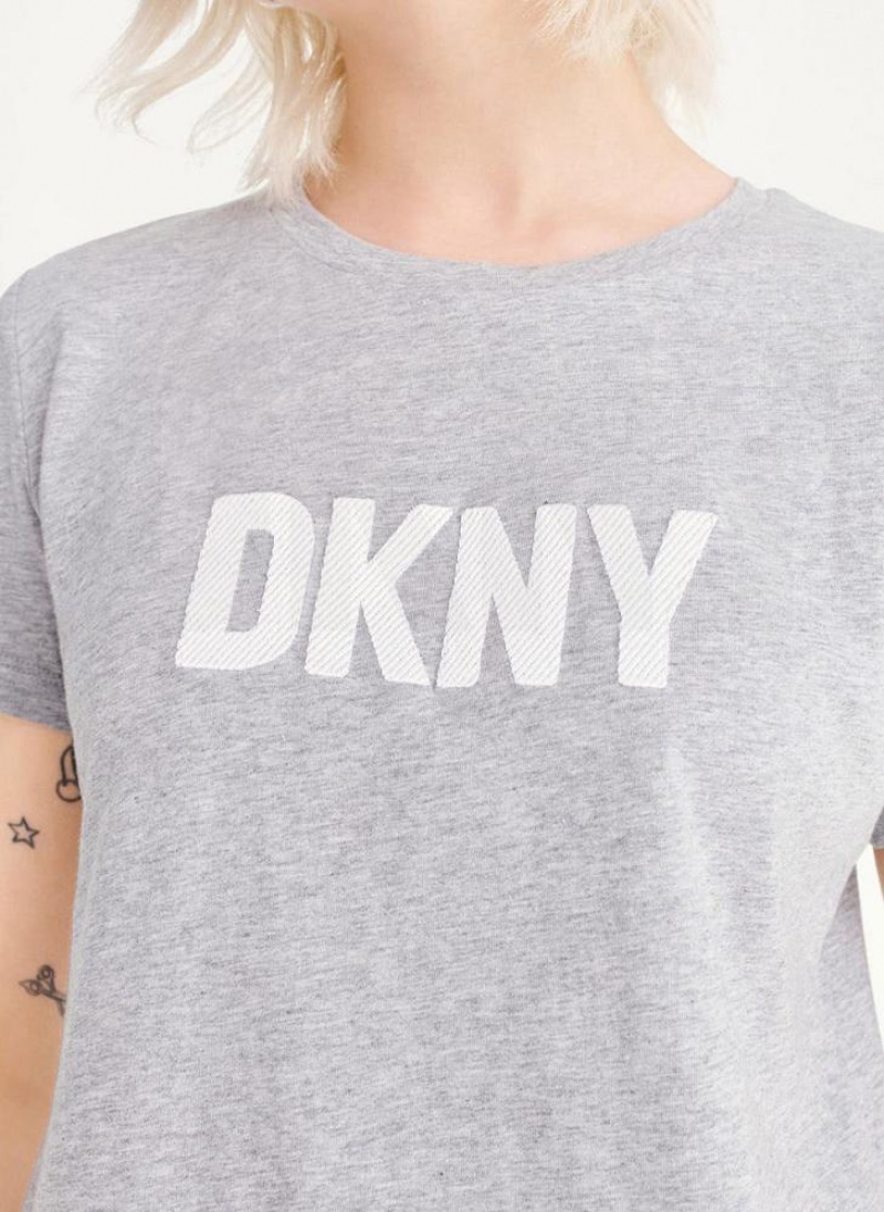 Grey DKNY Foundation Logo Women's T Shirts | USA-D0642