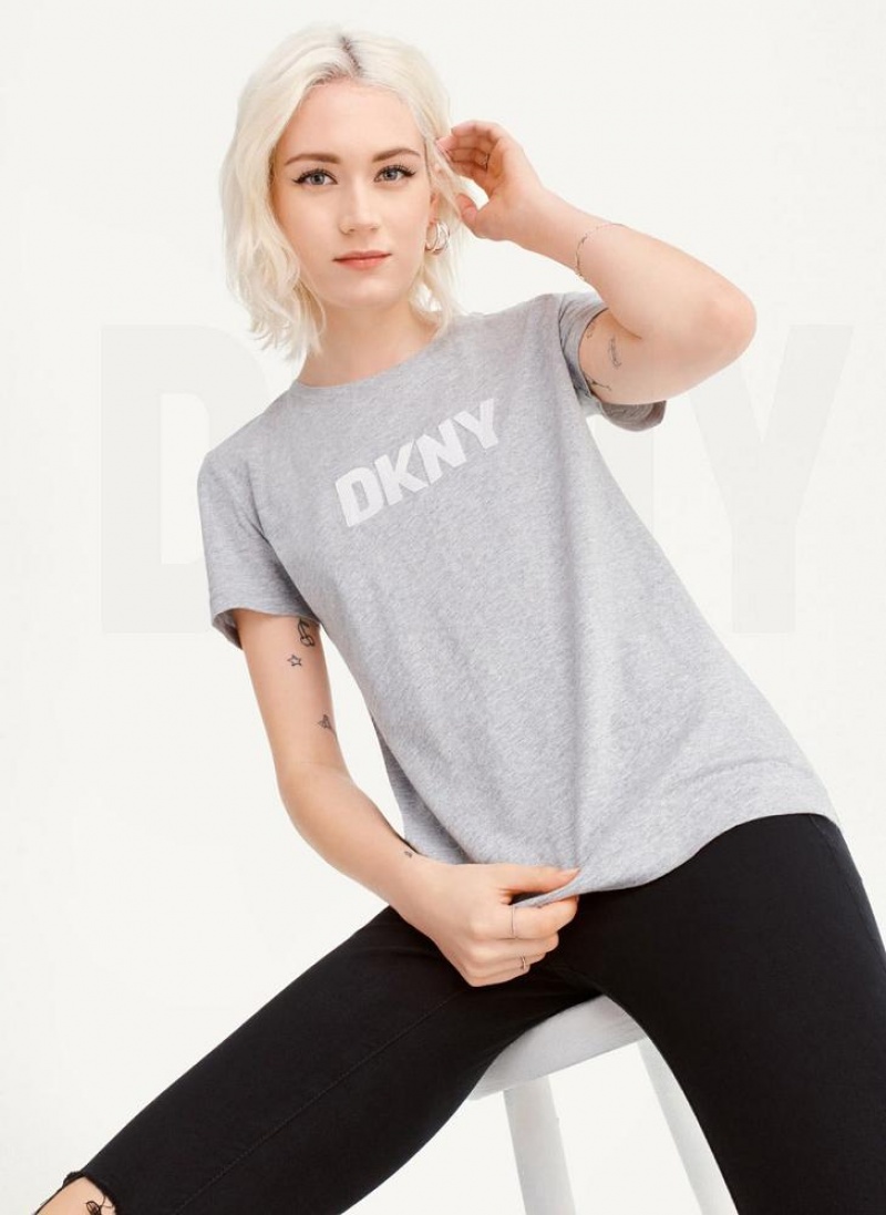 Grey DKNY Foundation Logo Women's T Shirts | USA-D0642