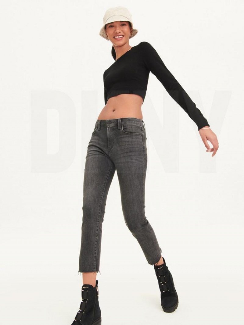 Grey DKNY Foundation Slim Stright Crop With Raw Hem Women's Jeans | USA-D1209