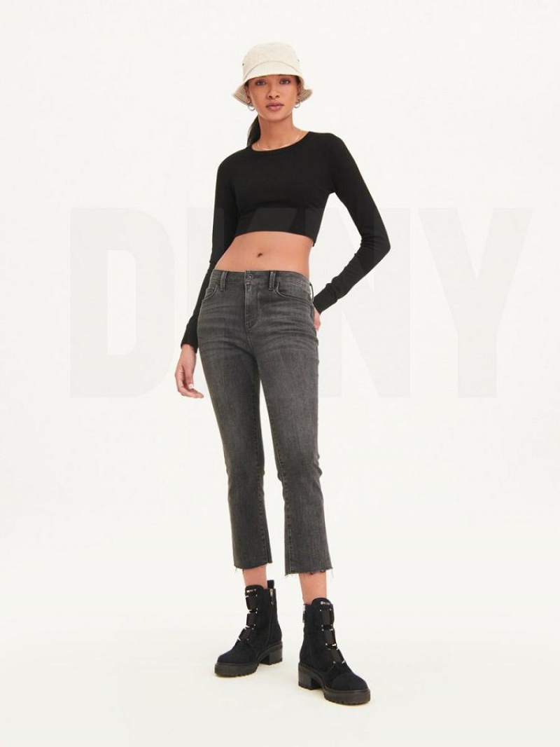 Grey DKNY Foundation Slim Stright Crop With Raw Hem Women's Jeans | USA-D1209