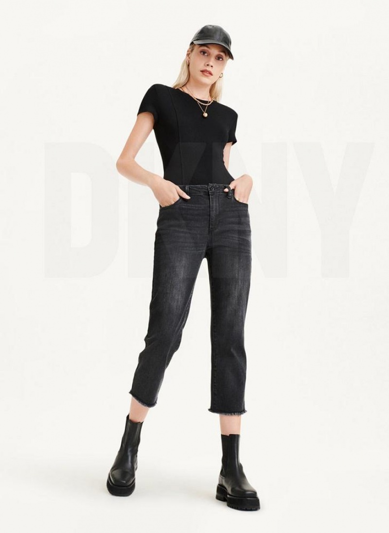 Grey DKNY Foundation Slim Stright Crop With Raw Hem Women's Jeans | USA-D1209
