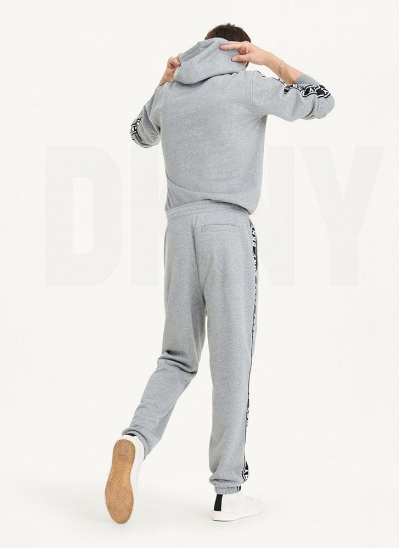 Grey DKNY French Terry Taped Logo Men's Pants | USA-D0691