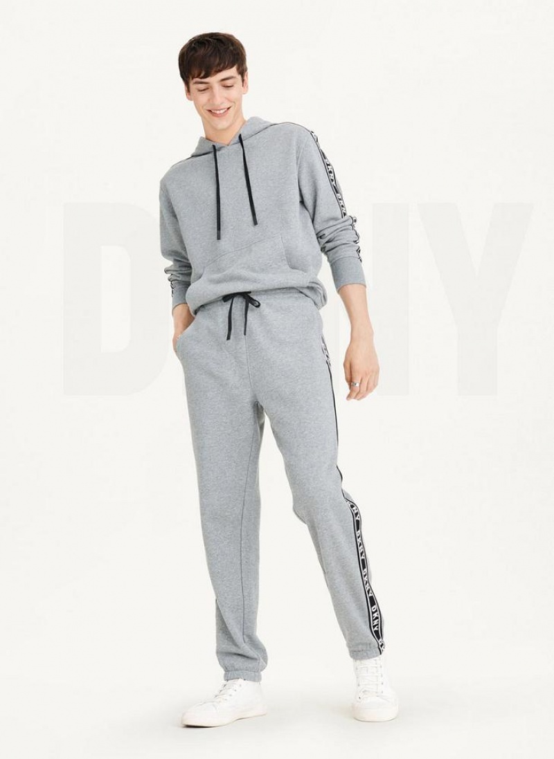 Grey DKNY French Terry Taped Logo Men's Pants | USA-D0691