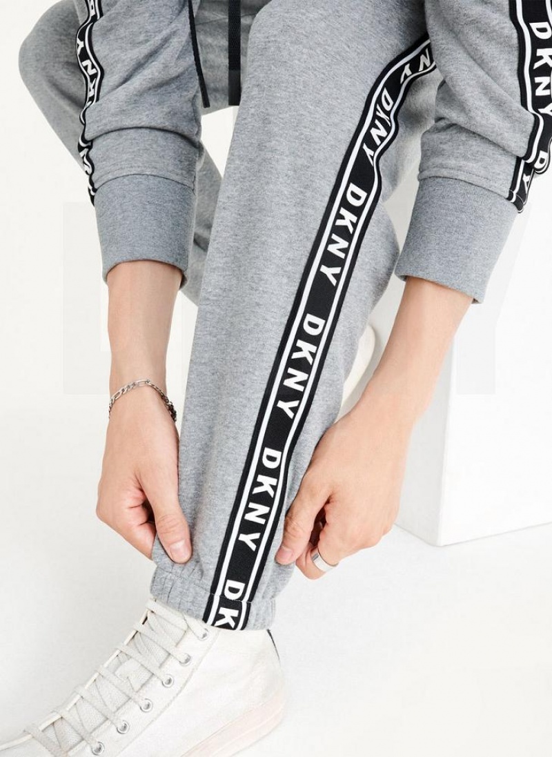 Grey DKNY French Terry Taped Logo Men's Pants | USA-D0691