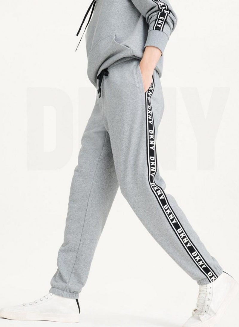 Grey DKNY French Terry Taped Logo Men\'s Pants | USA-D0691