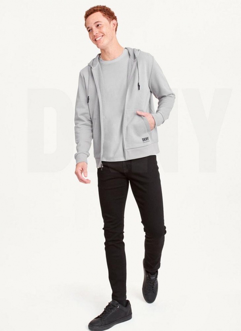 Grey DKNY Full-Zip Men's Hoodies | USA-D1363