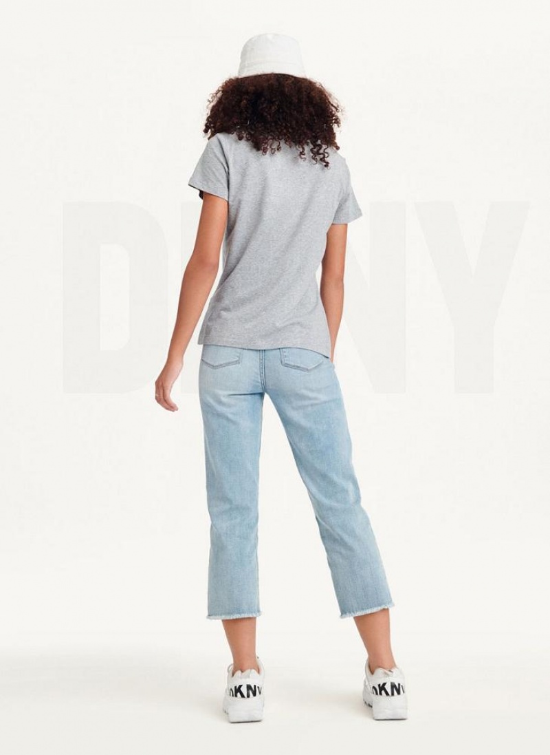 Grey DKNY Glitter Logo Women's T Shirts | USA-D0517