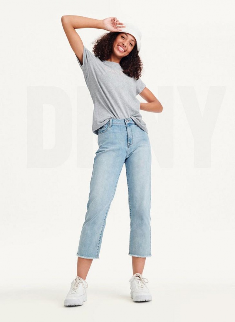 Grey DKNY Glitter Logo Women's T Shirts | USA-D0517