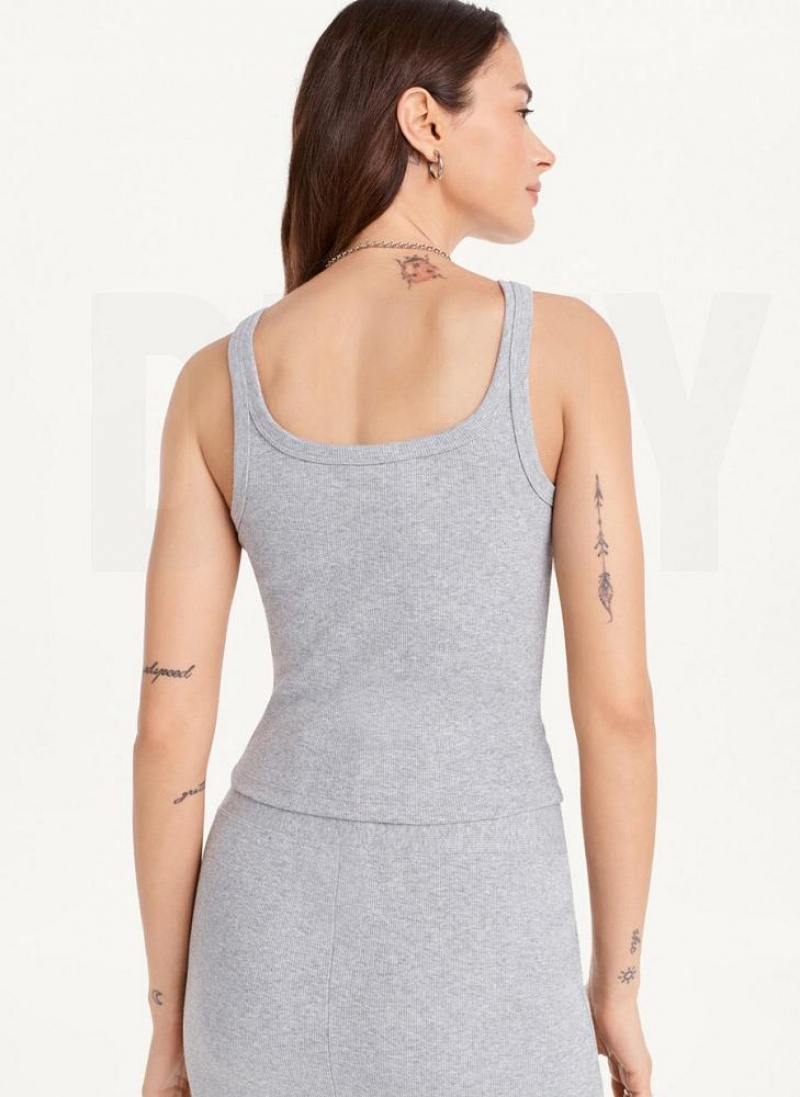 Grey DKNY High Neck Crop Women's Tank Tops | USA-D1740