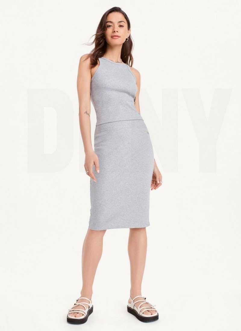Grey DKNY High Neck Crop Women's Tank Tops | USA-D1740