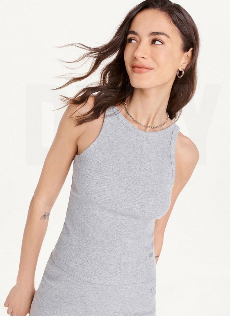 Grey DKNY High Neck Crop Women\'s Tank Tops | USA-D1740