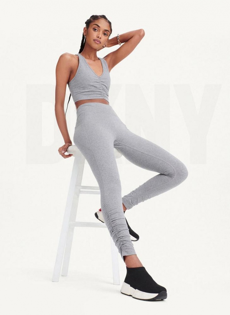 Grey DKNY High Waist With Ruched Details Women's Leggings | USA-D1790