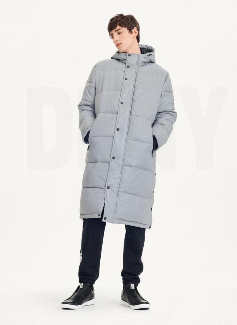 Grey DKNY Long Quilted Men's Coats | USA-D0558