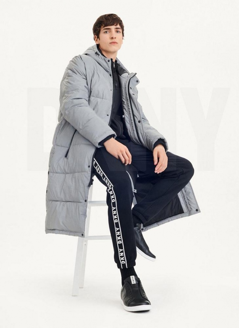 Grey DKNY Long Quilted Men's Coats | USA-D0558