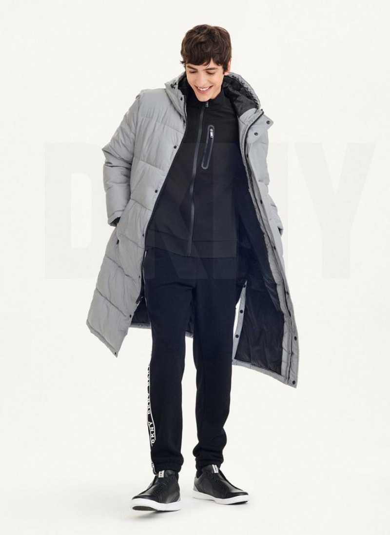 Grey DKNY Long Quilted Men's Coats | USA-D0558