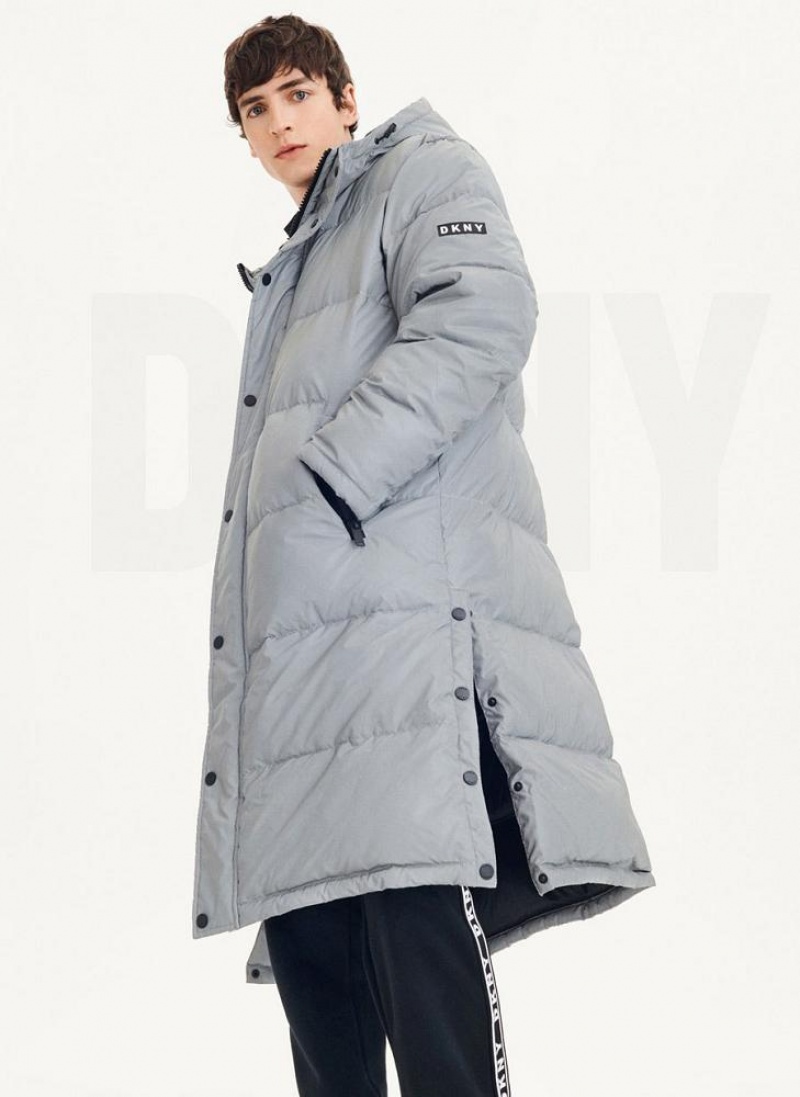 Grey DKNY Long Quilted Men's Coats | USA-D0558