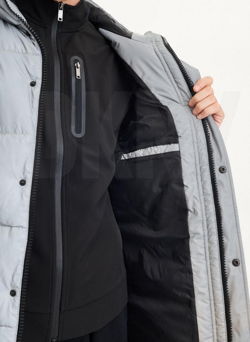 Grey DKNY Long Quilted Men's Coats | USA-D0558