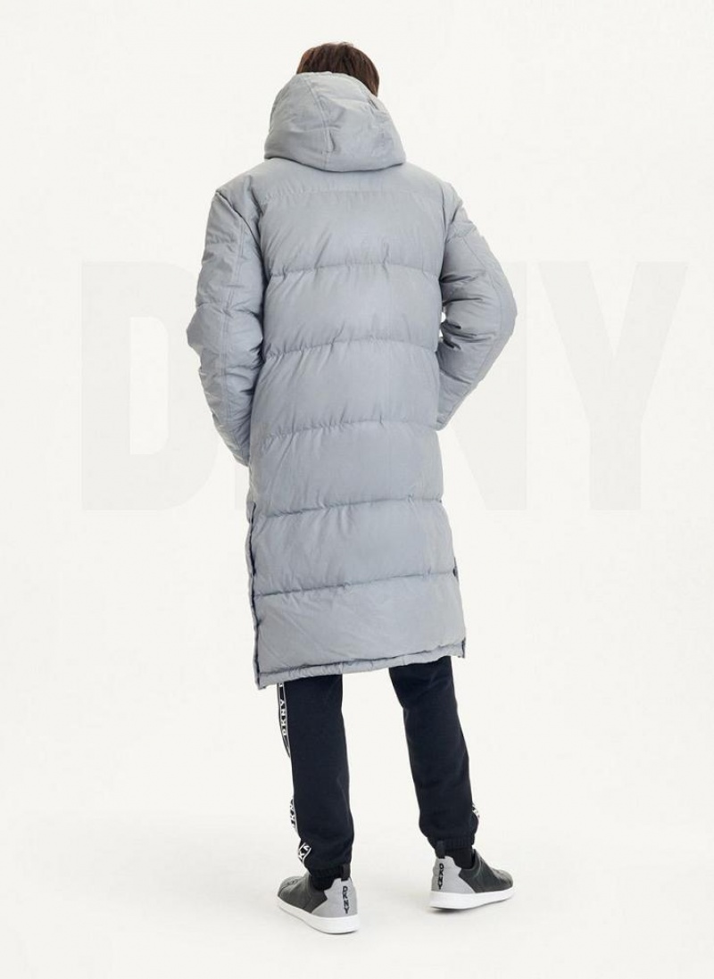 Grey DKNY Long Quilted Men's Coats | USA-D0558