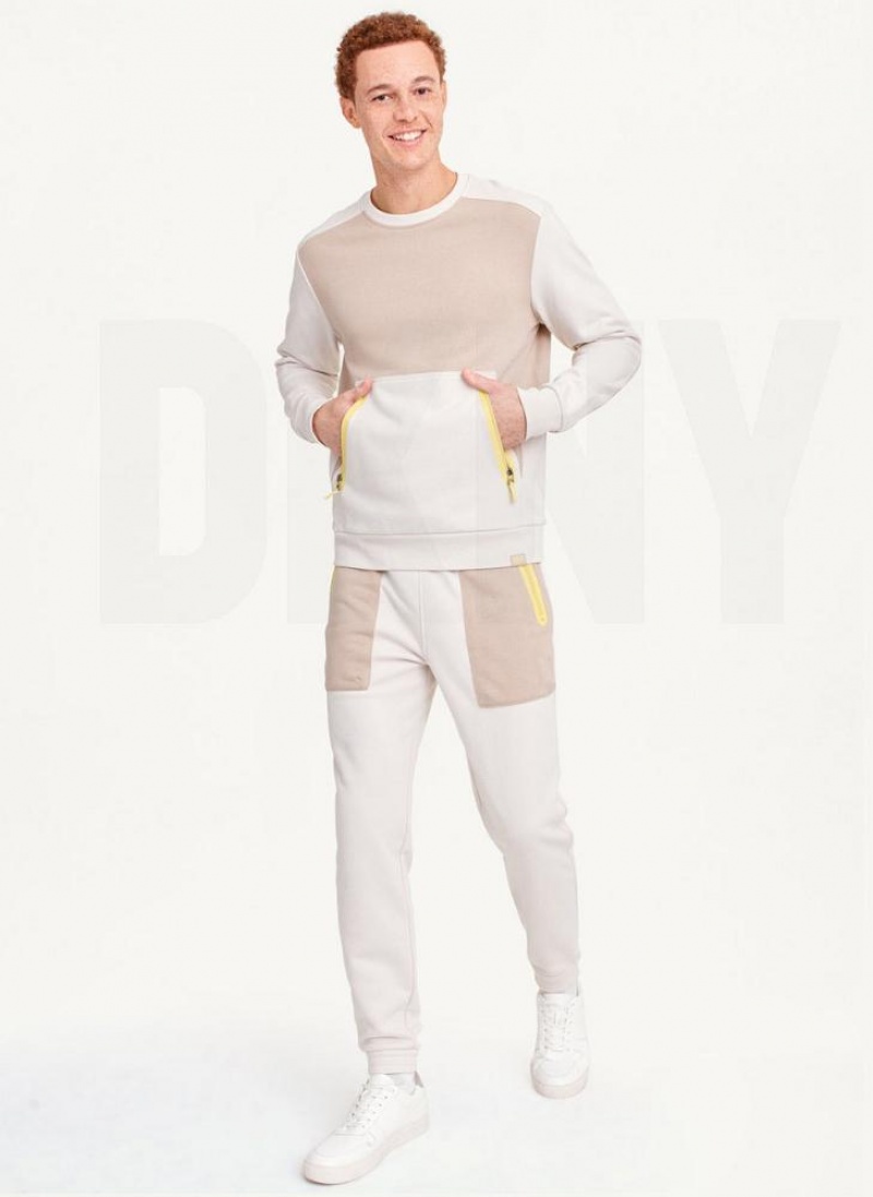 Grey DKNY Long Sleeve Color Block Crew Neck Men's Sweatshirts | USA-D0576