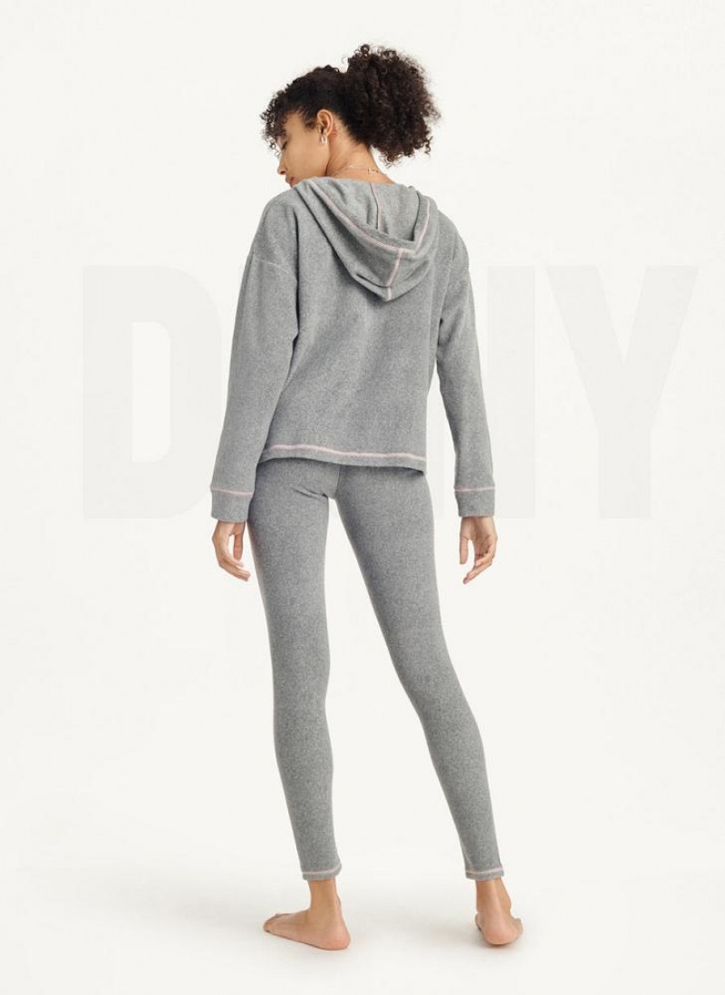 Grey DKNY Long Sleeve Hooded Top And Legging Set Women's Pajamas | USA-D1616