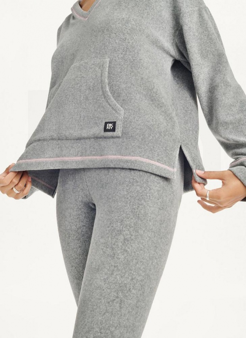Grey DKNY Long Sleeve Hooded Top And Legging Set Women's Pajamas | USA-D1616