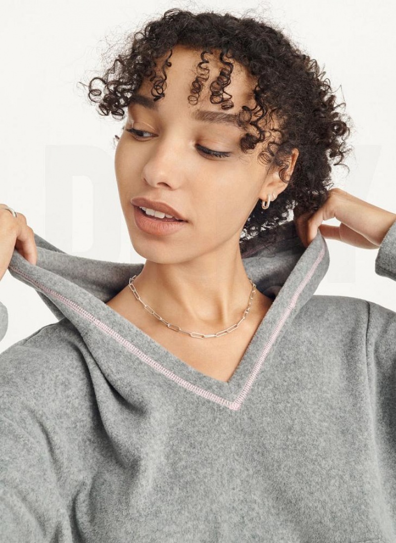 Grey DKNY Long Sleeve Hooded Top And Legging Set Women's Pajamas | USA-D1616