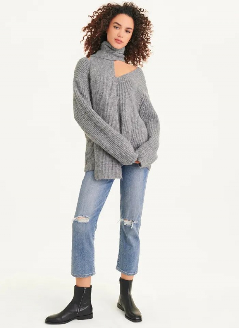 Grey DKNY Long Sleeve Scarf Women's Sweaters | USA-D1691