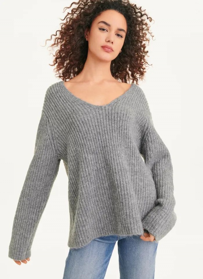 Grey DKNY Long Sleeve Scarf Women's Sweaters | USA-D1691