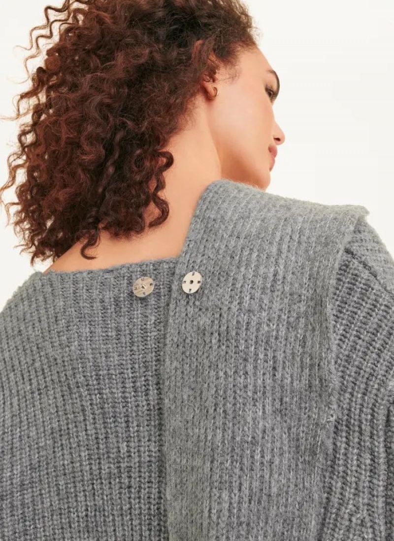 Grey DKNY Long Sleeve Scarf Women's Sweaters | USA-D1691